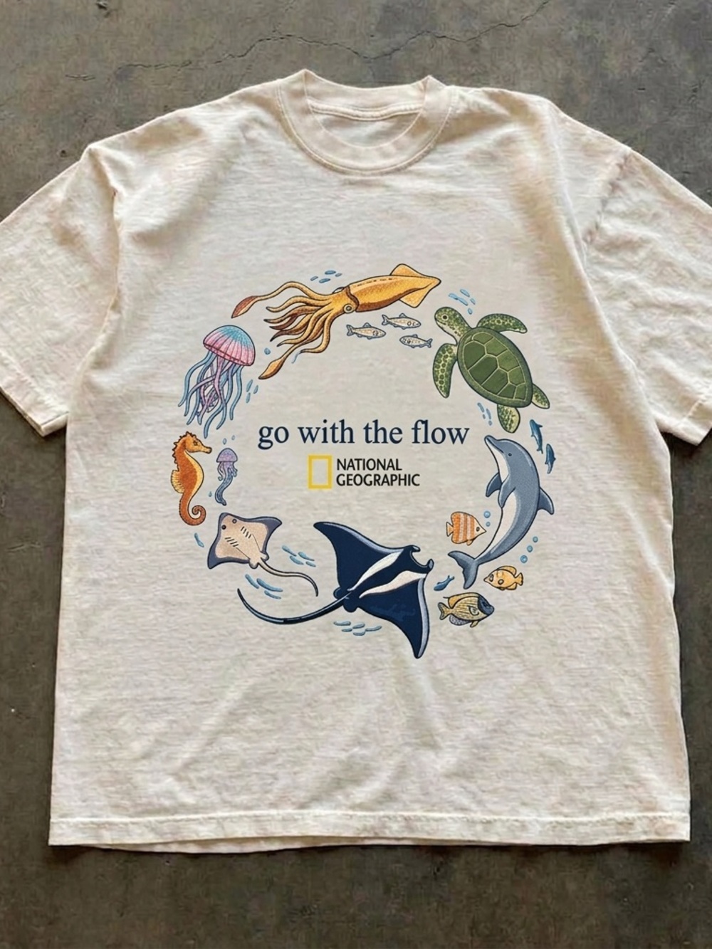 National Geographic Sea Life Shirt, Marine Layer Graphic Tee - Off White Unisex